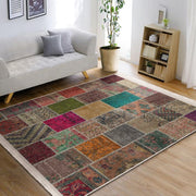 Kırkyama Etnik Motifli Patchwork Desenli Vintage Etnik Motifler Salon Oturma Yatak Odası Dijital Baskılı Makinede Yıkanabilir Saçaklı Halı Bonvagon