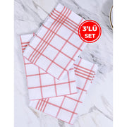 Kırmızı 3lü Kareli Set Kurulama Bezi Pamuklu Mutfak Havlusu Çok Amaçlı Örtü 50x70cm Bonvagon