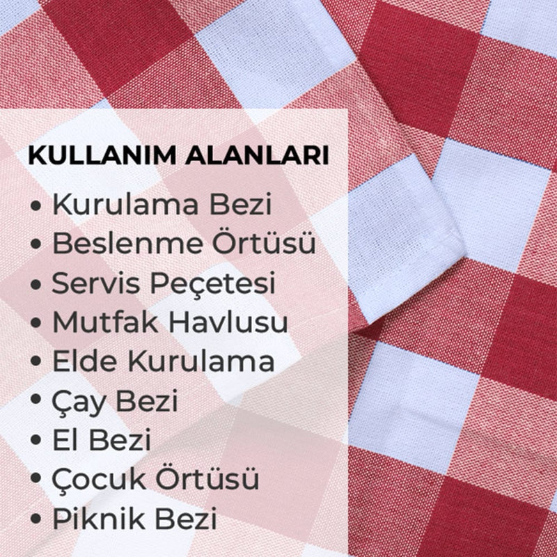Kırmızı 4lü Kareli Set Kurulama Bezi Pamuklu Mutfak Havlusu Çok Amaçlı Örtü 45x70cm Bonvagon