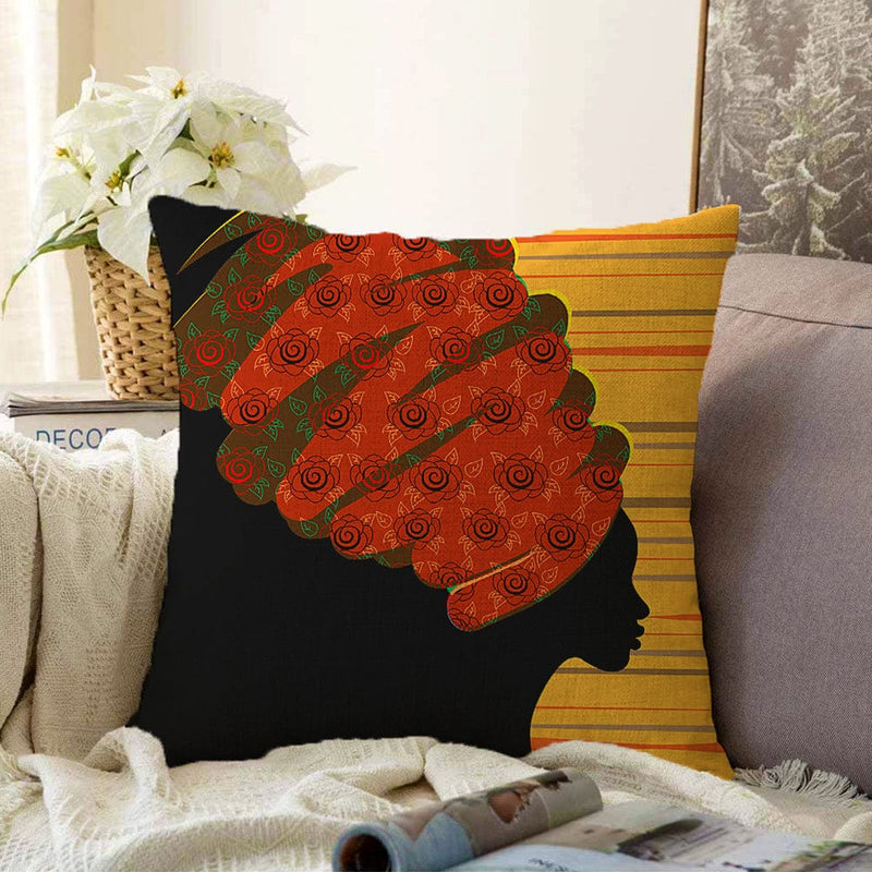 Kırmızı Başlıklı Etnik Kadın Motifli Dekoratif Raşel Kadife Kırlent Kılıfı Bonvagon