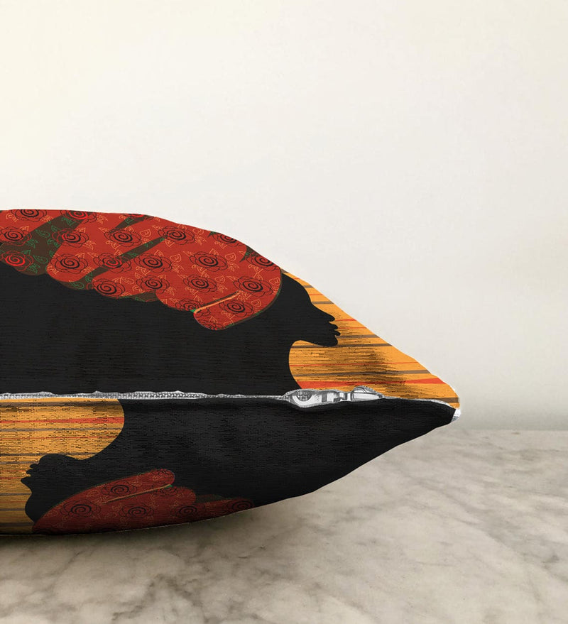 Kırmızı Başlıklı Etnik Kadın Motifli Dekoratif Raşel Kadife Kırlent Kılıfı Bonvagon