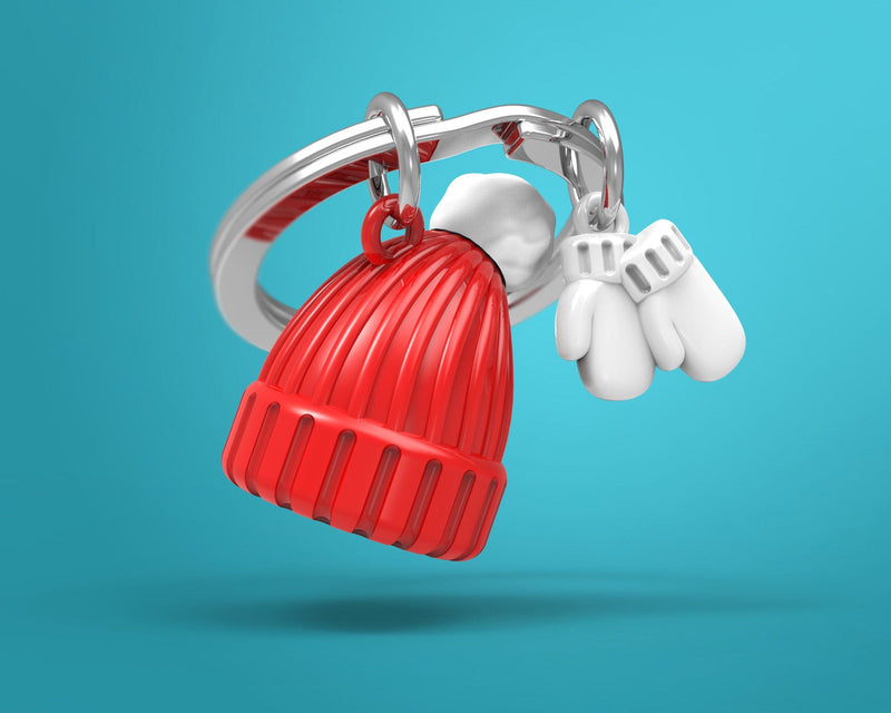 Kırmızı Bere ve Eldivenler Çelik Halkalı Anahtarlık  Bonvagon Metalmorphose