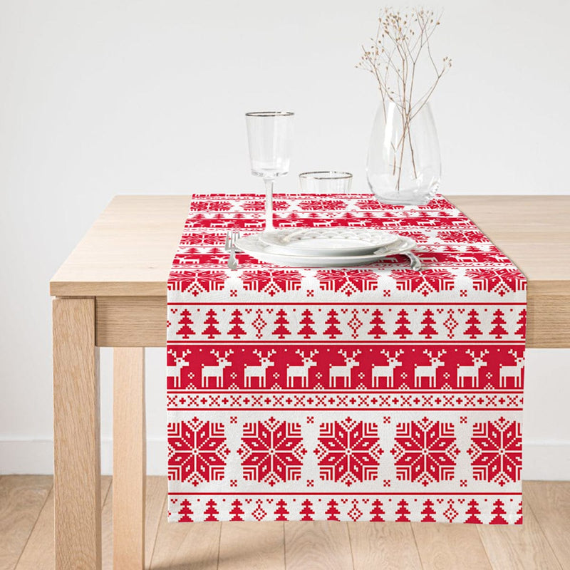 Kırmızı Beyaz Christmas Temalı Dijital Baskılı Modern Süet Runner Bonvagon