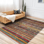 Kırmızı - Kahverengi Geleneksel Motifli Kilim Desenli Vintage Etnik Motifler Koridor Antre Salon Oturma Odası Dijital Baskılı Makinede Yıkanabilir Saçaklı Halı Bonvagon