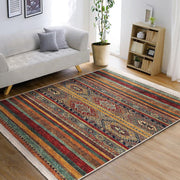 Kırmızı - Kahverengi Geleneksel Motifli Kilim Desenli Vintage Etnik Motifler Koridor Antre Salon Oturma Odası Dijital Baskılı Makinede Yıkanabilir Saçaklı Halı Bonvagon