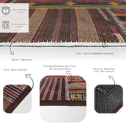 Kırmızı Patchwork Motifli Etnik Kilim Desenli Vintage Klasik Salon Oturma Yatak Odası Dijital Baskılı Makinede Yıkanabilir Saçaklı Halı Bonvagon