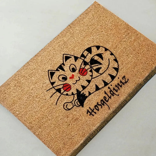 Kırmızı Yanaklı Kedicik Doğal Koko Hindistan Cevizi Kapı Önü Paspas 60x40cm