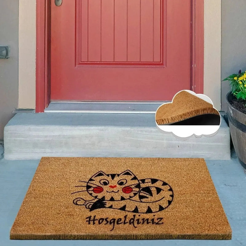 Kırmızı Yanaklı Kedicik Doğal Koko Hindistan Cevizi Kapı Önü Paspas 60x40cm