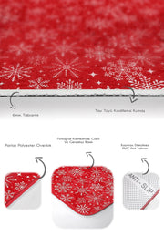 Kırmızı Zemin Yılbaşı Temalı Kar Taneleri 2li Halı Takımı Kaymaz Taban Yıkanabilir Bonvagon