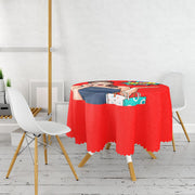 Kırmızı Zeminli Popart Wow Desenli Modern Leke Tutmaz Yuvarlak Masa Örtüsü Bonvagon