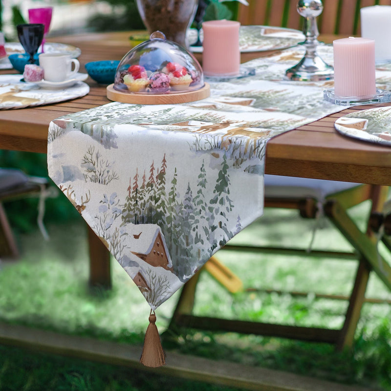 Kış Temalı Bağ Evi Tasarımlı 6+1 Supla Runner Seti Bonvagon