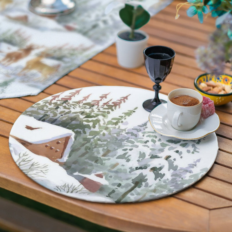 Kış Temalı Bağ Evi Tasarımlı 6+1 Supla Runner Seti Bonvagon