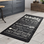 Kitchen Rules Siyah Dijital Baskılı Mutfak Halısı, Kaymaz Taban, Yıkanabilir Bonvagon