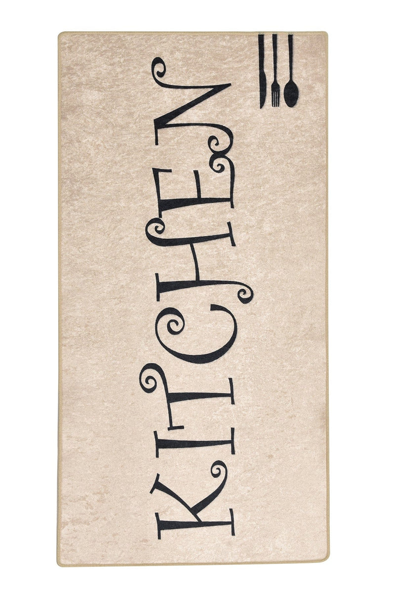 Kitchen Spoon Dijital Baskılı Mutfak Halısı, Kaymaz Taban, Yıkanabilir Bonvagon