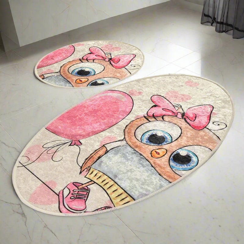 Kitty Dijital Baskılı 2li Set Banyo Halısı, Kaymaz Taban, Yıkanabilir Bonvagon