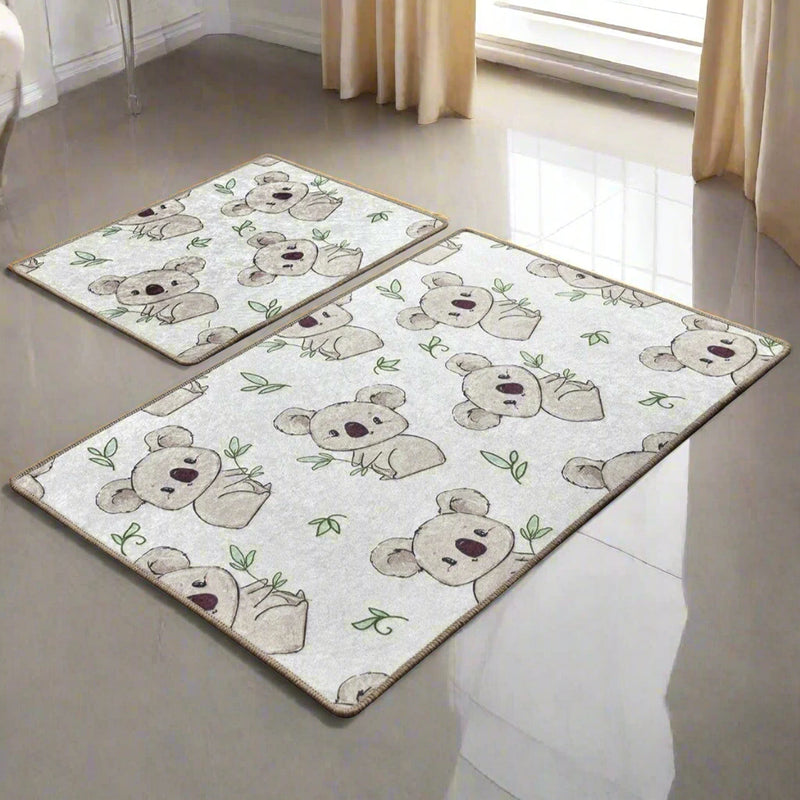Koala Ekru 2li Set Dijital Baskılı Banyo Halısı, Kaymaz Taban, Yıkanabilir Bonvagon