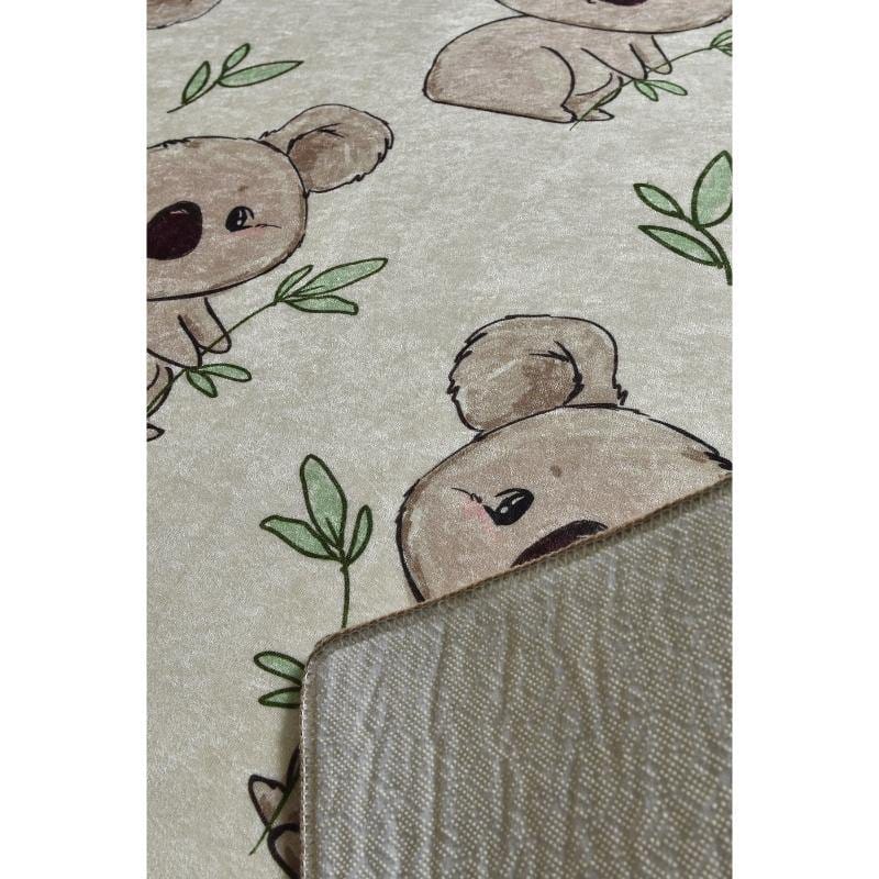 Koala Ekru Çocuk Halısı, Kaymaz Taban, Yıkanabilir Bonvagon