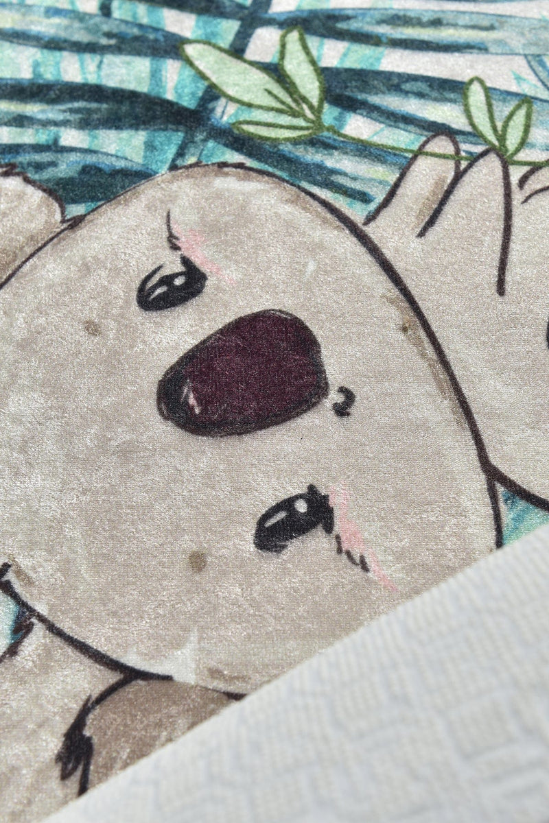 Koala Yeşil 2li Set Dijital Baskılı Banyo Halısı, Kaymaz Taban, Yıkanabilir Bonvagon