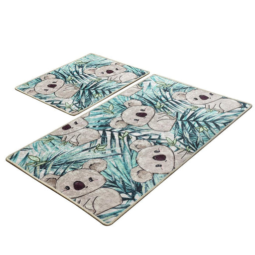 Koala Yeşil 2li Set Dijital Baskılı Banyo Halısı, Kaymaz Taban, Yıkanabilir Bonvagon