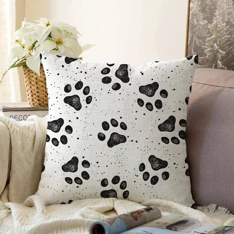 Köpek Ayak İzi Desenli Dijital Baskılı Modern Raşel Kadife Yastık Kırlent Kılıfı Bonvagon