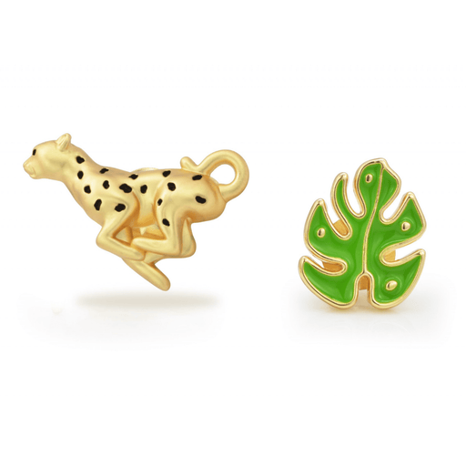 Koşan Leopar ve Tropikal Yaprak Broş Pin Seti Bonvagon Metalmorphose
