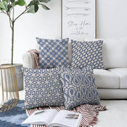 Kot Zemin Üzerinde Geometrik Şekiller Motifli 4'lü Çift Taraflı Şönil Yastık Kırlent Kılıf Seti Bonvagon