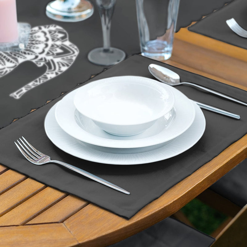 Koyu Füme Zemin Etnik Fil Motifli Dekoratif 1 Adet Runner & 4 Adet Yeşil Renkli Amerikan Servis Bonvagon