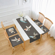 Koyu Zeminli Renkli Tropik Yaprak Tasarımlı 4 Fermuarlı Sandalye Minderi 1 Runner Seti Bonvagon