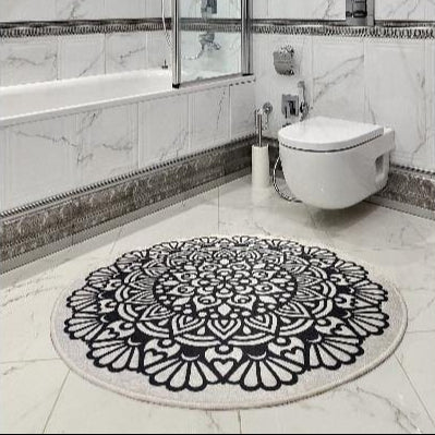 Kozzy Dijital Baskılı Çap 100cm Banyo Halısı, Kaymaz Taban, Yıkanabilir Bonvagon