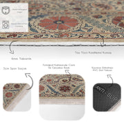 Krem Hereke Motifli Kilim Desenli Etnik Motifler Dijital Baskılı Makinede Yıkanabilir Saçaklı Halı Bonvagon