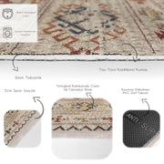 Krem Kilim Motifli Baklava Desenli Etnik Vintage Dijital Baskılı Makinede Yıkanabilir Saçaklı Halı