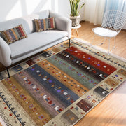 Krem - Kırmızı Kilim ve Etnik Motifli Vintage Dijital Baskılı Makinede Yıkanabilir Saçaklı Halı