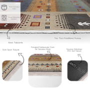 Krem - Kırmızı Kilim ve Etnik Motifli Vintage Dijital Baskılı Makinede Yıkanabilir Saçaklı Halı Bonvagon