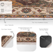 Krem - Kırmızı Uşak Motifli Kilim Desenli Avangarde Etnik Dijital Baskılı Makinede Yıkanabilir Saçaklı Halı