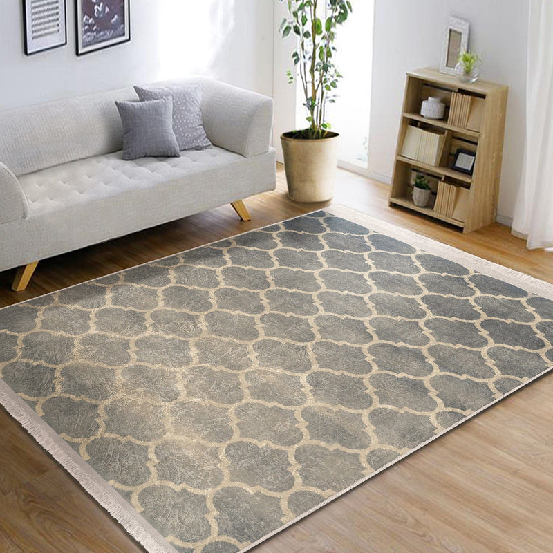 Krem Morrocan Motifli Otantik Desenli Geometrik Eskitme Motifli Koridor Antre Salon Oturma Odası Dijital Baskılı Makinede Yıkanabilir Saçaklı Halı Bonvagon