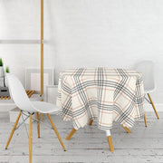 Krem Renkte Ekose Desenli Dekoratif Leke Tutmaz Masa Örtüsü Bonvagon