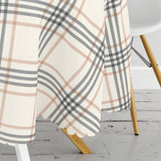 Krem Renkte Ekose Desenli Dekoratif Leke Tutmaz Masa Örtüsü Bonvagon