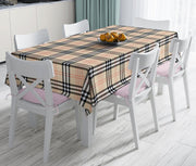 Krem Zeminli Ekose Desenli Dekoratif Leke Tutmaz Masa Örtüsü Bonvagon
