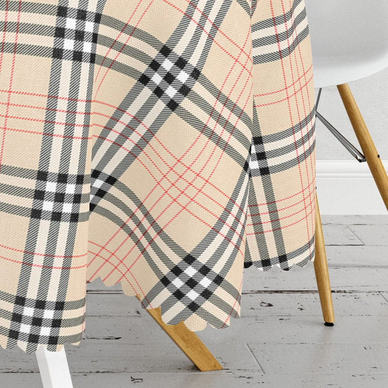 Krem Zeminli Ekose Desenli Dekoratif Leke Tutmaz Masa Örtüsü Bonvagon