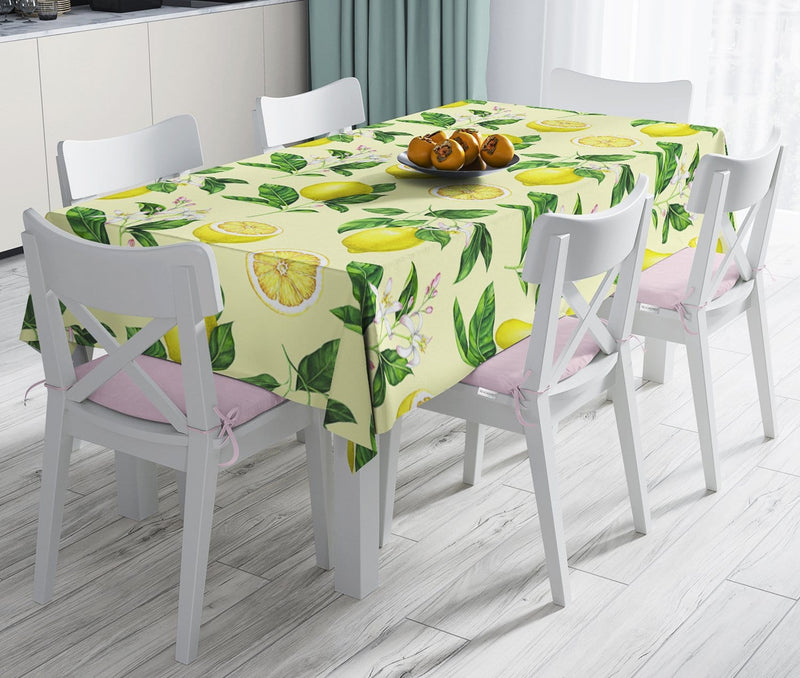 Krem Zeminli Limon Desenli Dekoratif Leke Tutmaz Masa Örtüsü Bonvagon