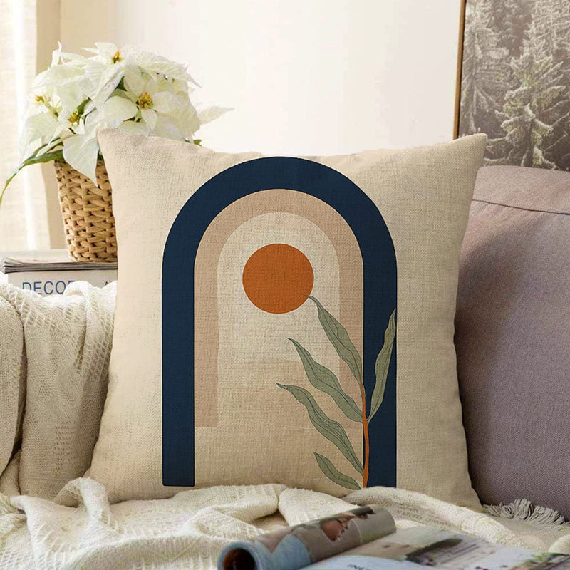 Krem Zeminli Minimal Çizimli Dijital Baskılı Modern Raşel Kadife Yastık Kırlent Kılıfı Bonvagon