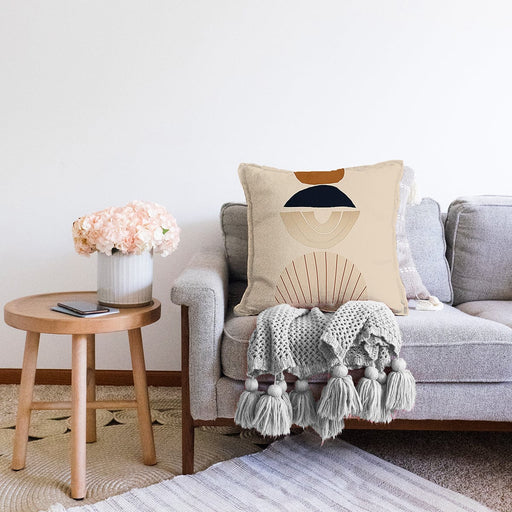 Krem Zeminli Minimalist Tasarımlı Dijital Baskılı Dekoratif Raşel Kadife Yastık Kırlent Kılıfı Bonvagon