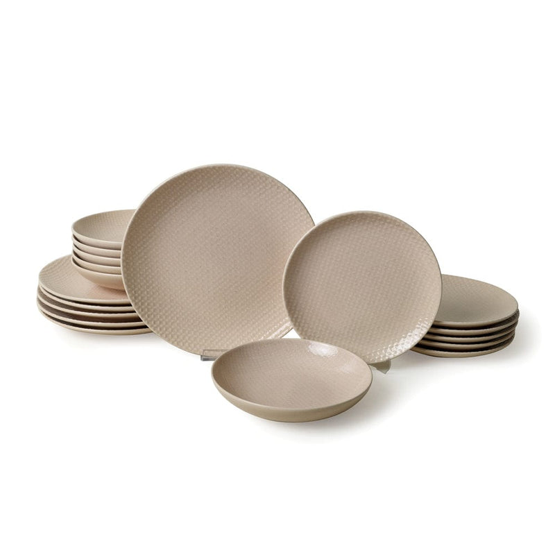 Kumlu Krem Rölyefli Yemek Takımı 18 Parça 6 Kişilik Bonvagon