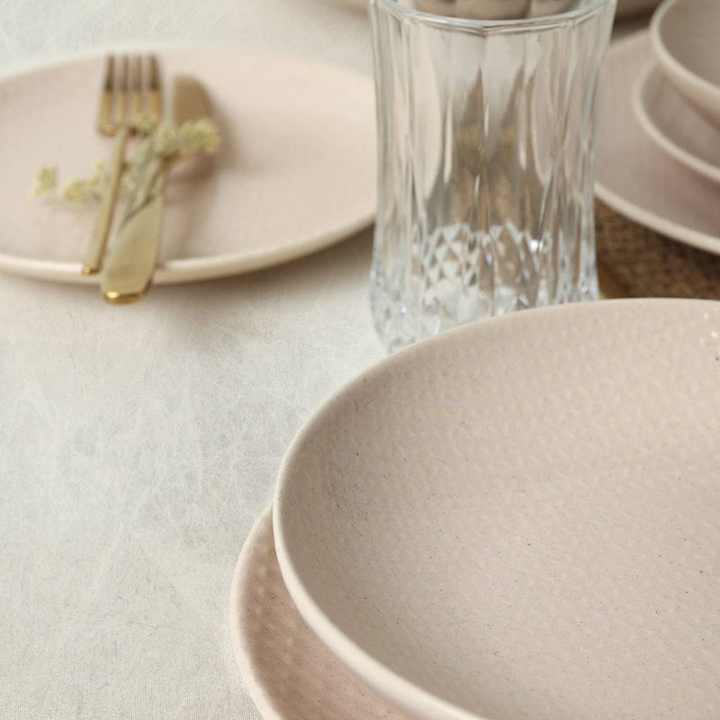 Kumlu Krem Rölyefli Yemek Takımı 18 Parça 6 Kişilik Bonvagon