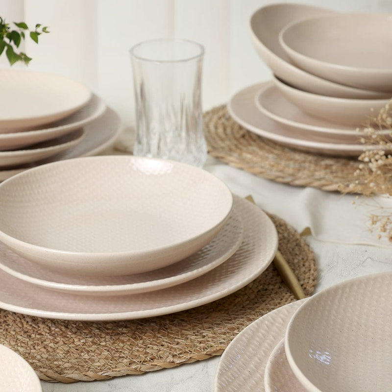 Kumlu Krem Rölyefli Yemek Takımı 18 Parça 6 Kişilik Bonvagon