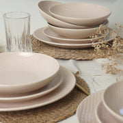 Kumlu Krem Rölyefli Yemek Takımı 18 Parça 6 Kişilik Bonvagon