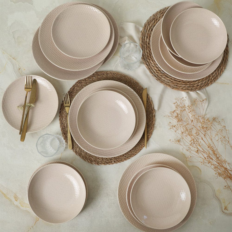 Kumlu Krem Rölyefli Yemek Takımı 18 Parça 6 Kişilik Bonvagon