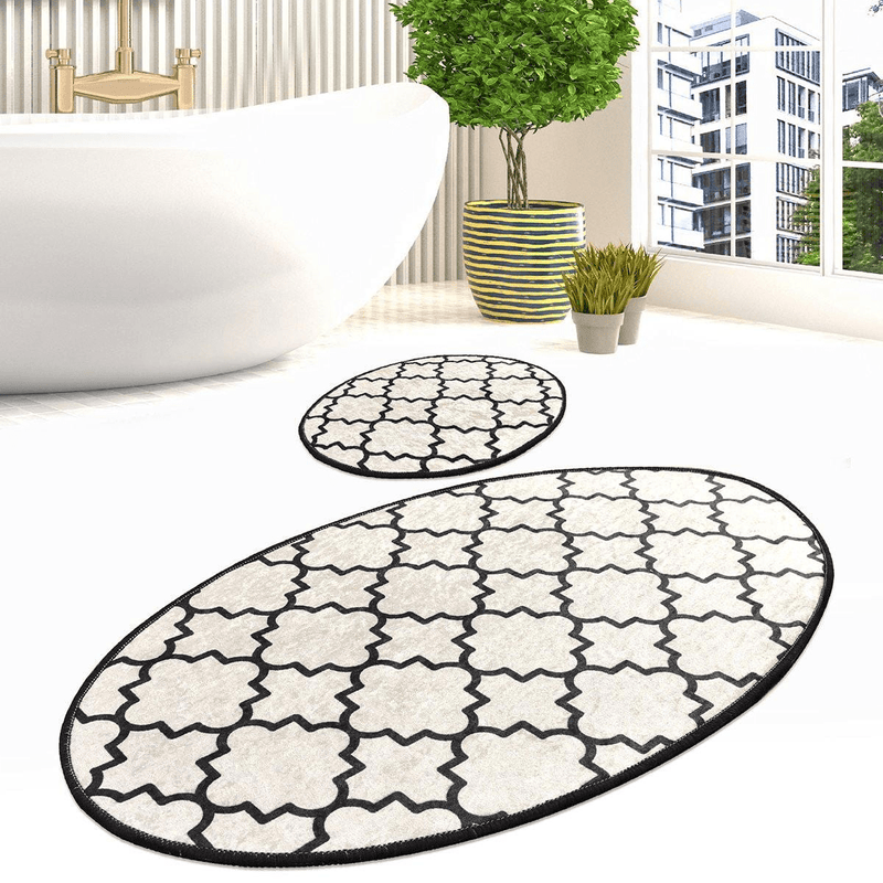 Kupa Beyaz Dijital Baskılı 2li Set Banyo Paspas ve Halısı, Kaymaz Taban, Yıkanabilir Bonvagon