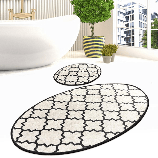 Kupa Beyaz Dijital Baskılı 2li Set Banyo Paspas ve Halısı, Kaymaz Taban, Yıkanabilir Bonvagon