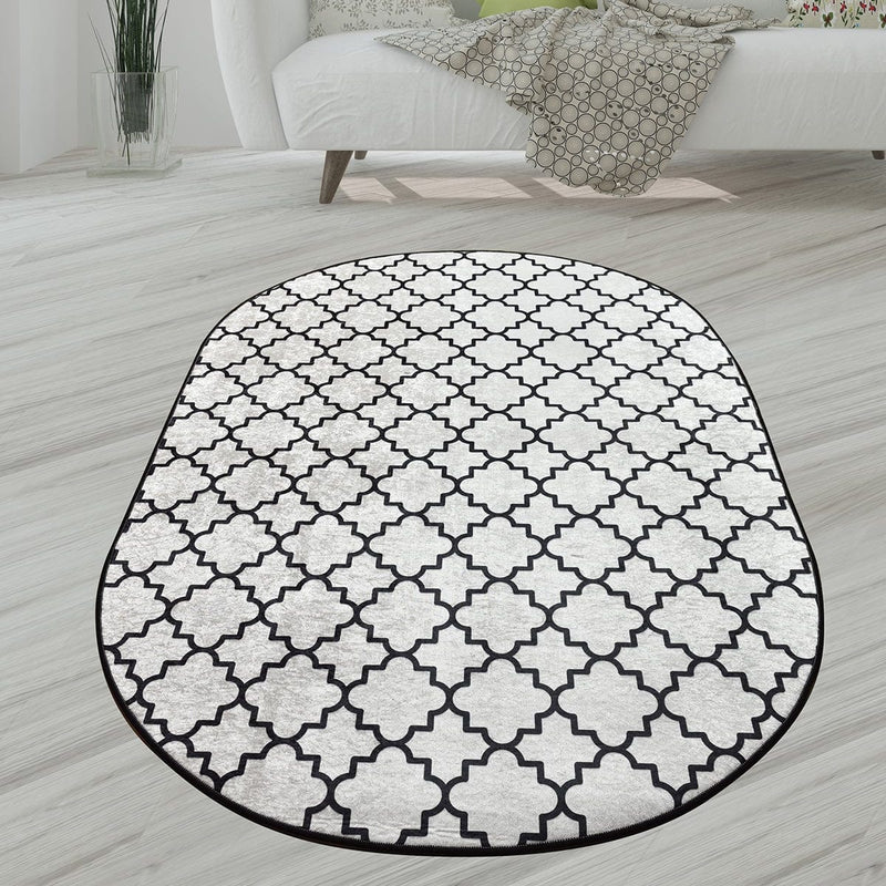 Kupa Oval Beyaz Dijital Baskılı Halı, Kaymaz Taban, Yıkanabilir Bonvagon